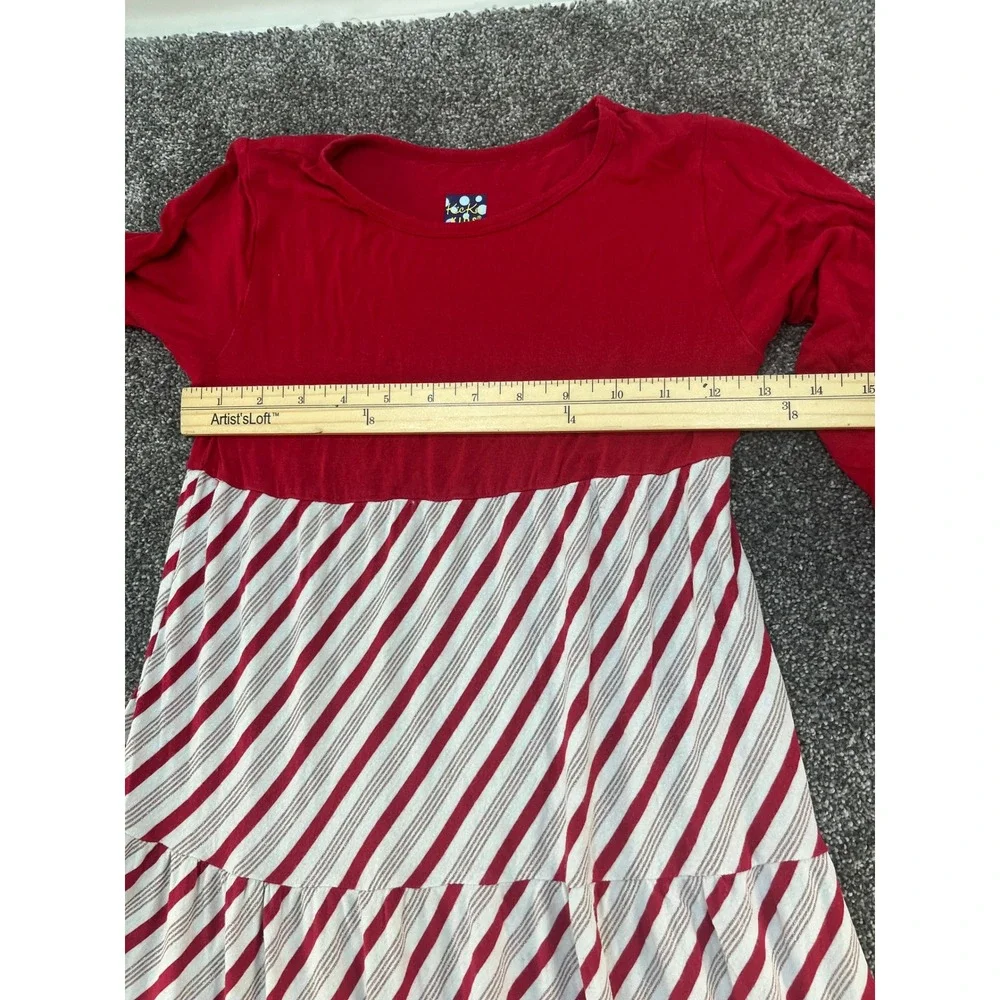 Kickee Kids Girls Red Gray Stripe‎ Tiered Maxi Dress Long Sleeve Size M 8 10